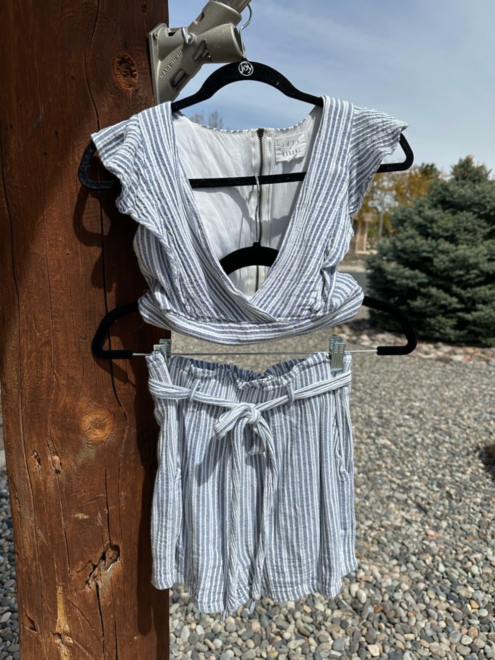 Striped Tie-Waist Women’s Shorts - Light Blue & White